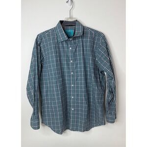 Christian Aujard Paris Mens 2XLT Button‎ Up Shirt Gingham Blue Green